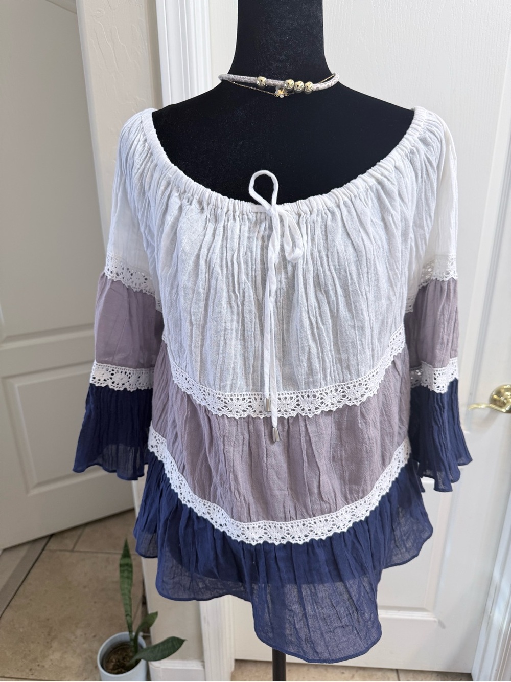 Alice & Trixie Boho Peasant Color-Block Gauze Cotton Cotton Lace Top Size S